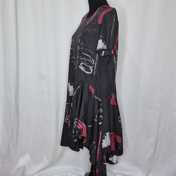 JNBY Short Sleeve Asymmetric Art To Wear 100% Cotton Midi Dress - Size L - Picture 3 of 12